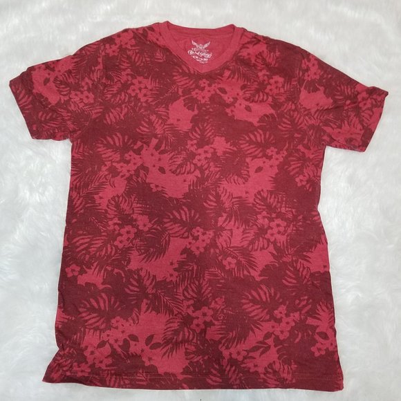 Red Hawaiian Print Short Sleeve Tee, Faded Glory, Adult S - Picture 1 of 3